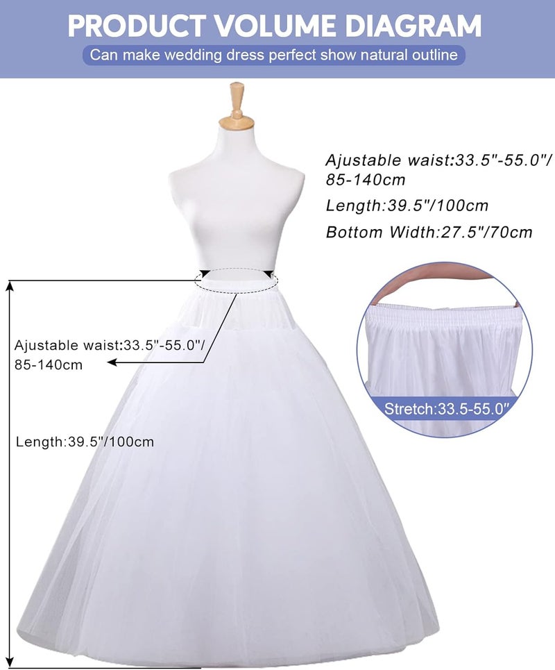 SuBleer A-line Hoopless Petticoat Crinoline 4 layers Underskirt Slips for Wedding Dress Plus Size - Image 4